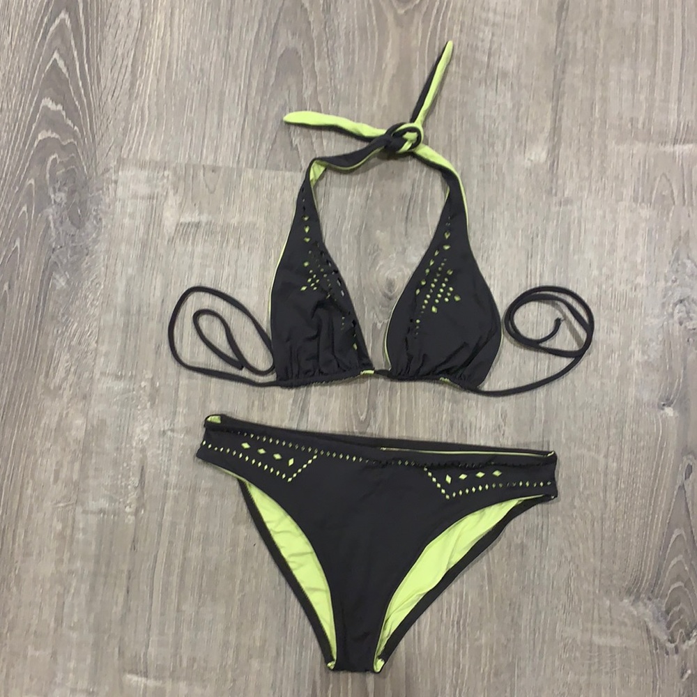 l*space Black and Neon Yellow Two-Piece Bikini
